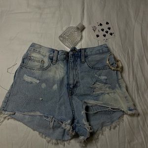 Blue, jean shorts, comfy